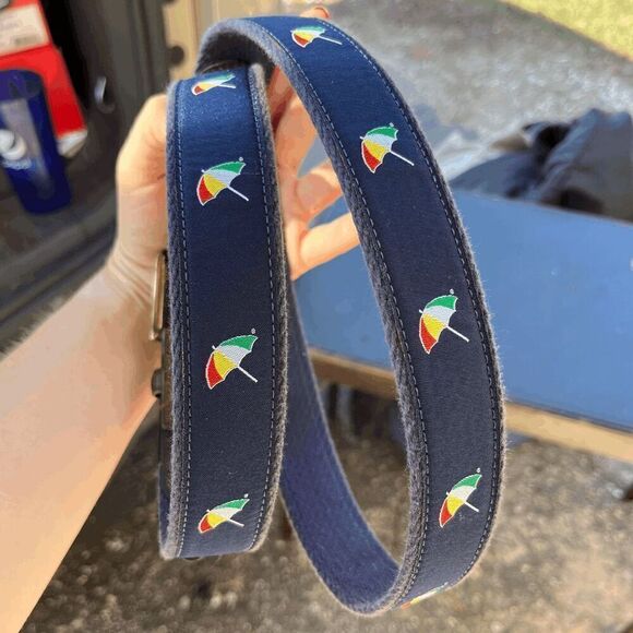 Navy Arnold Palmer Umbrella Logo Embroidered Web Golf Belt, cotton leather - Picture 2 of 7